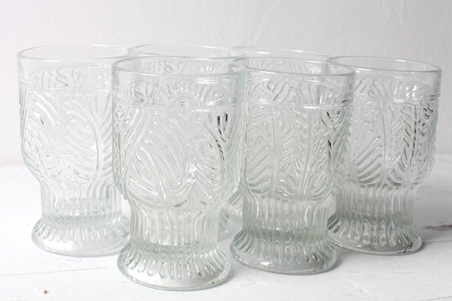 Set of 6 Mid-century Rare Pressed Glass Glasses / Libochovice / 1981