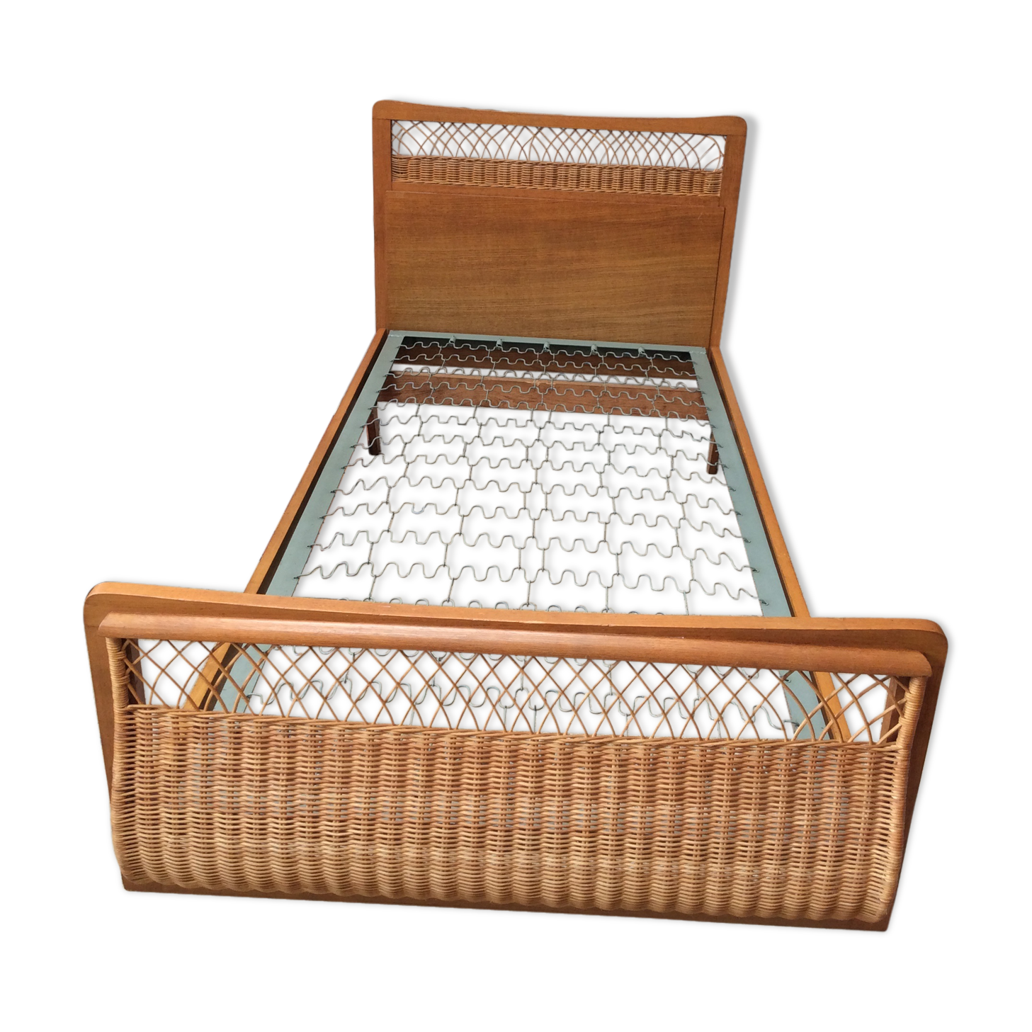 Bed in wood and rattan of the 50/60