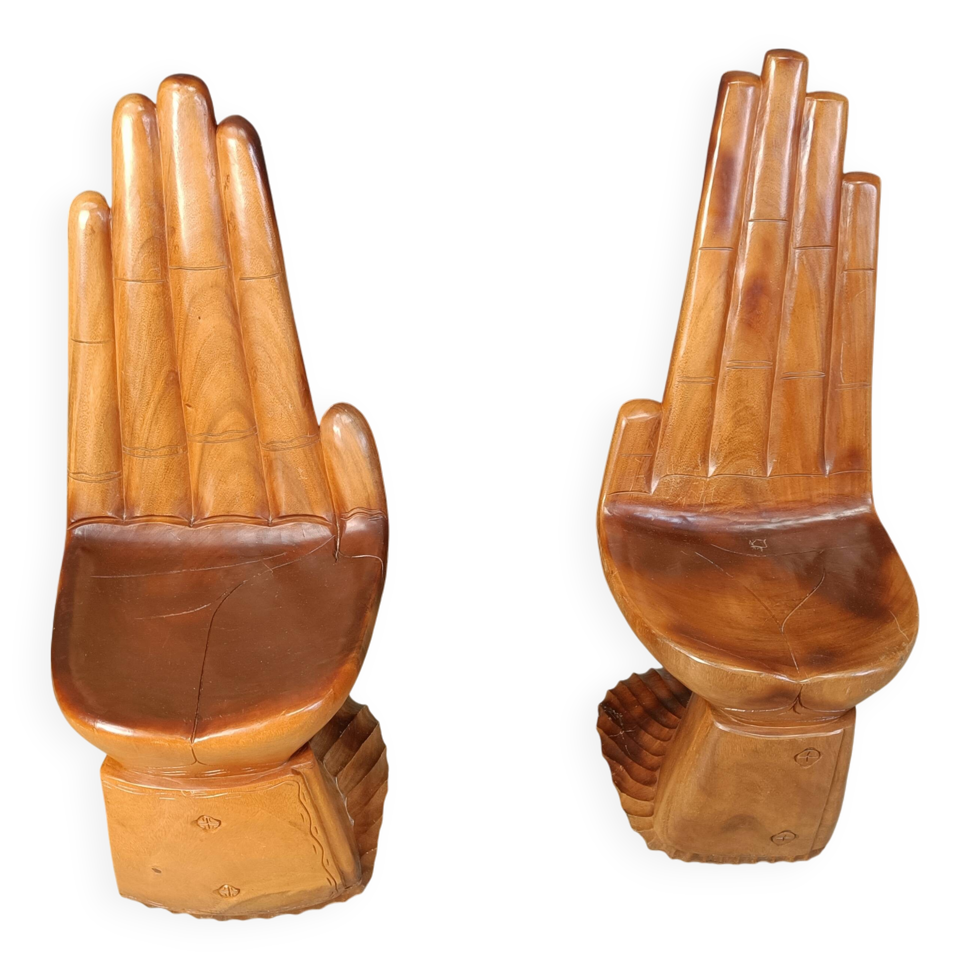 Pair of hand shaped teak chairs, 1970s