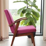 Vintage armchair in natural wool, magenta and red, 1970s