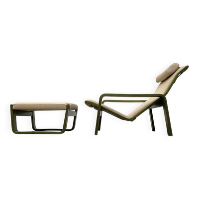 Ensemble de fauteuils lounge Pulkka finlandais du milieu du siècle avec ottomans par Ilmari Lappalainen pour Asko