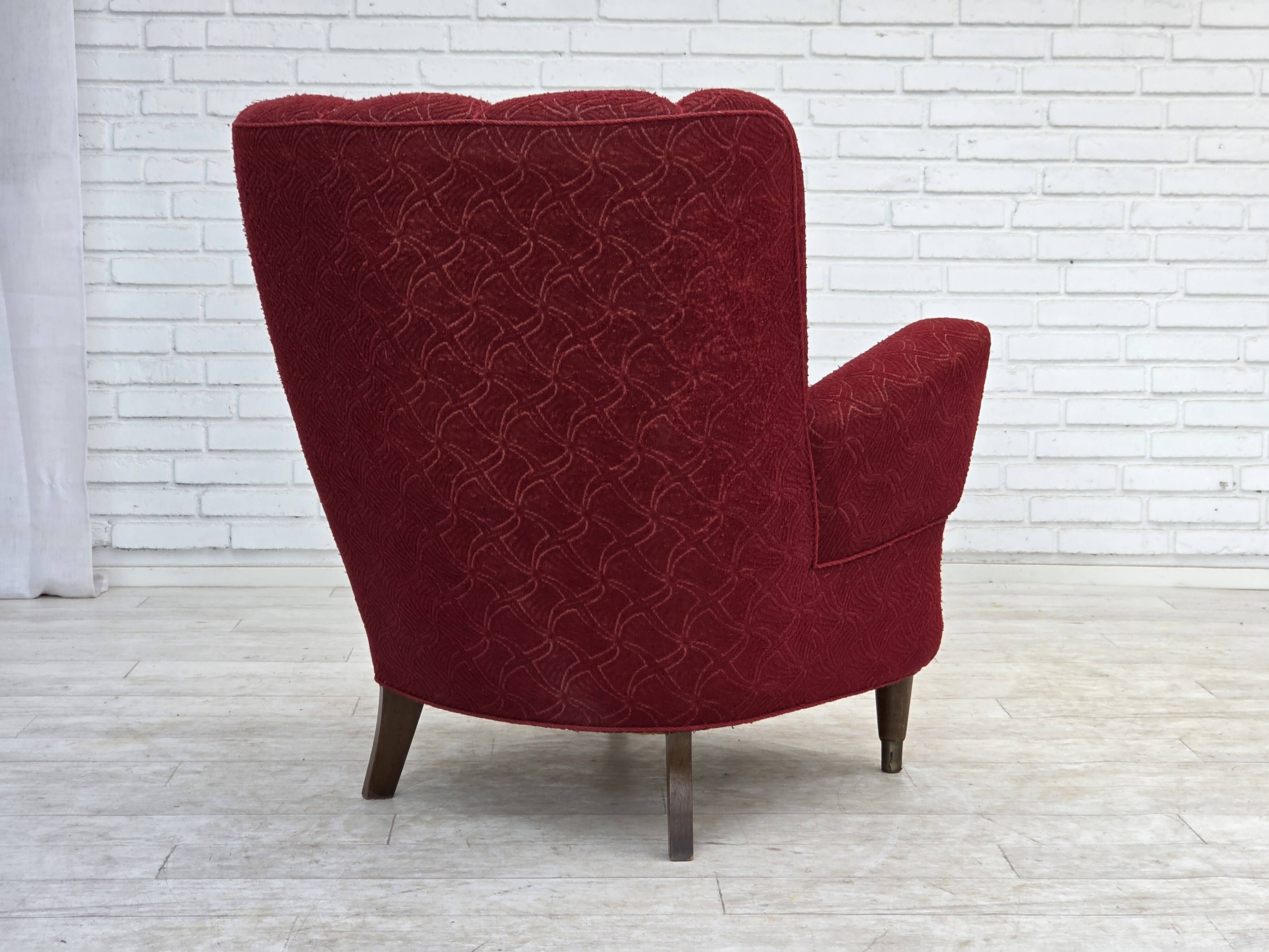1960s, Danish armchair, original red furniture fabric.