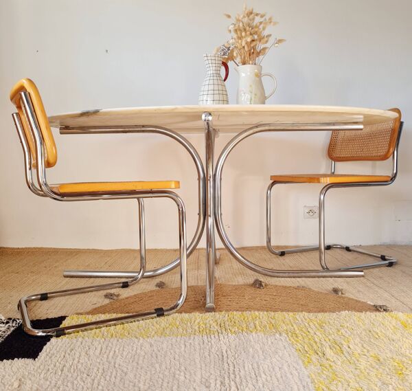 Table ovale marbre et chrome Roche Bobois années 70