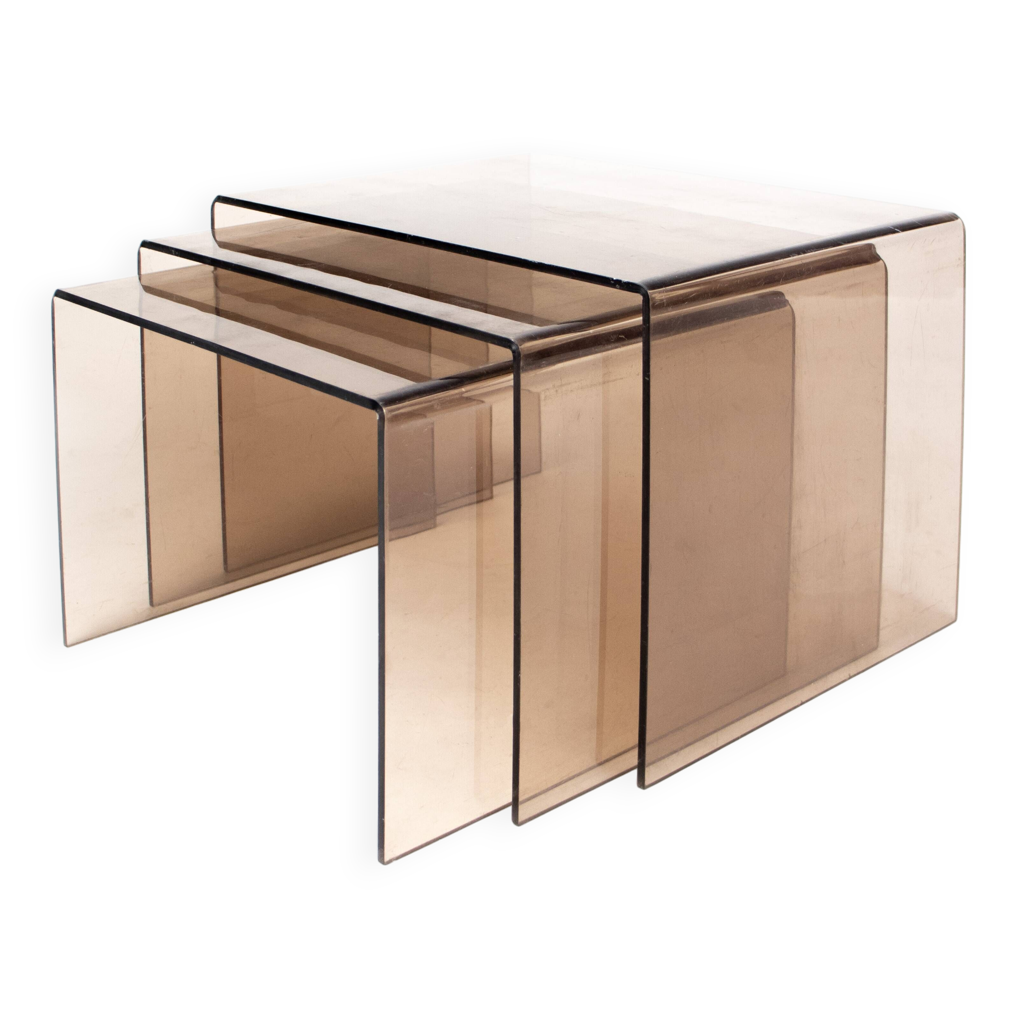 Vintage nesting tables smoked plexiglass 70