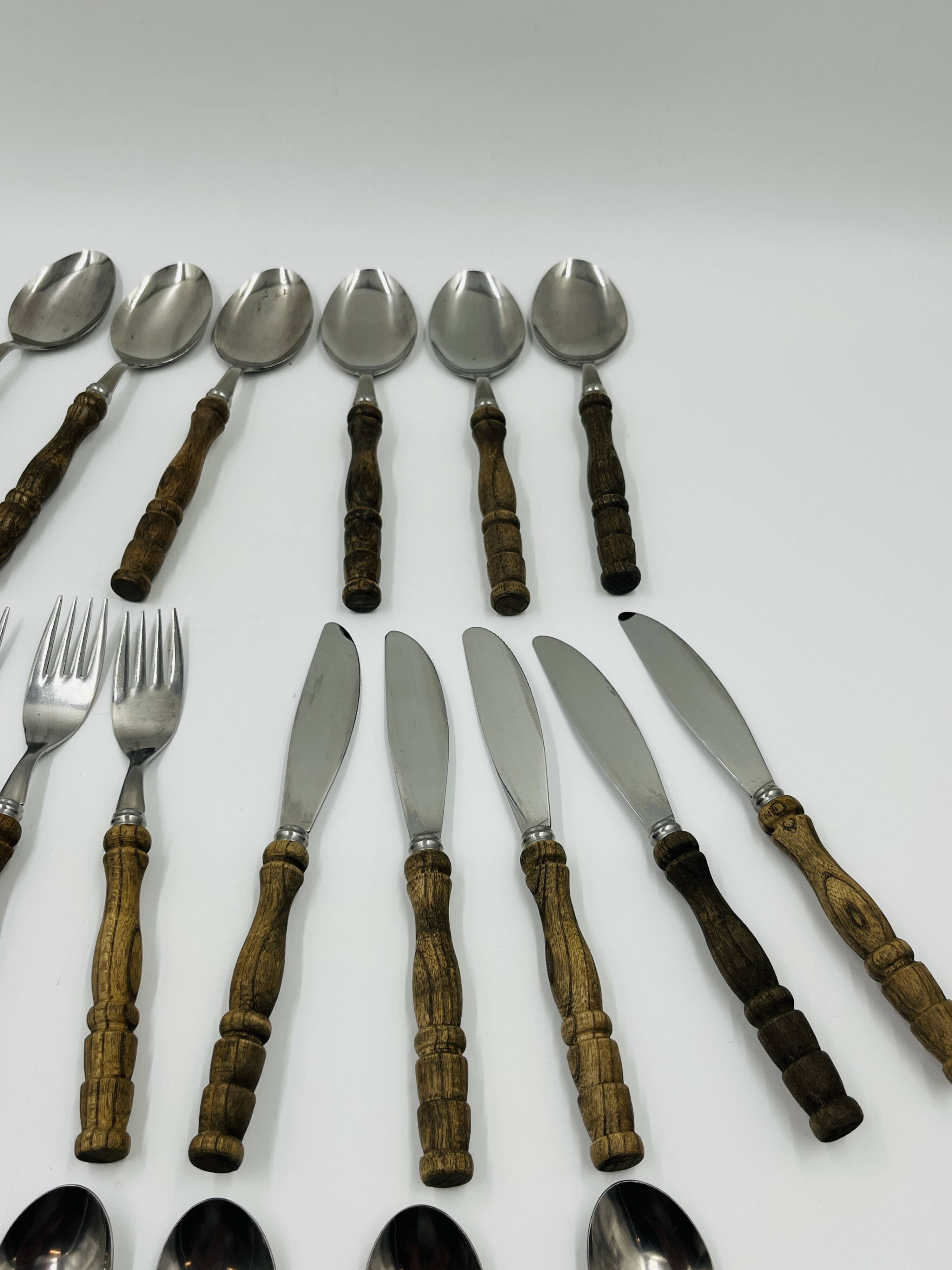 Vintage cutlery set 22 pieces wooden style handles