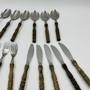 Vintage cutlery set 22 pieces wooden style handles