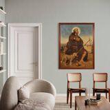 Tableau religieux huile sur toile Saint Roch du XXème siècle