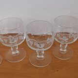 Set of 5 water glasses on feet, grape decoration and Luminarc vine shoot