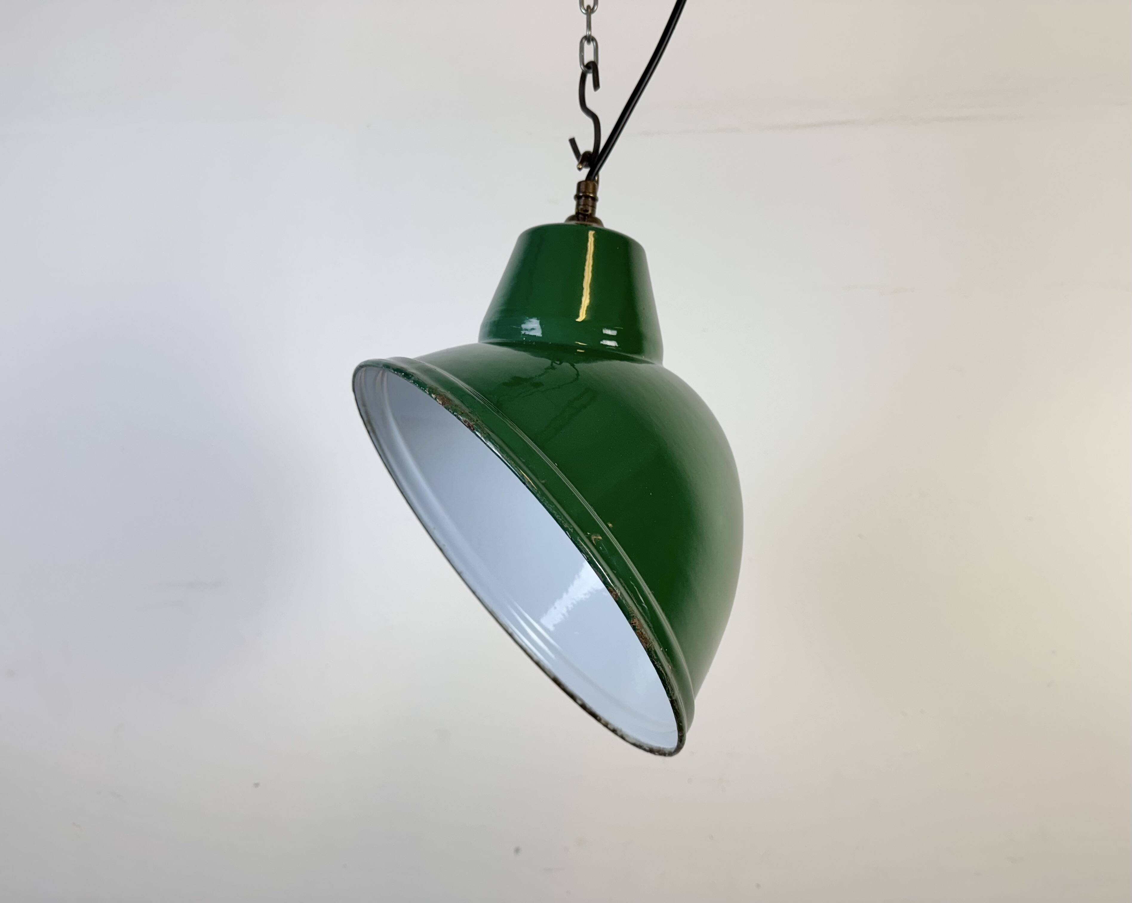 Industrial Green Enamel Factory Pendant Lamp, 1960s