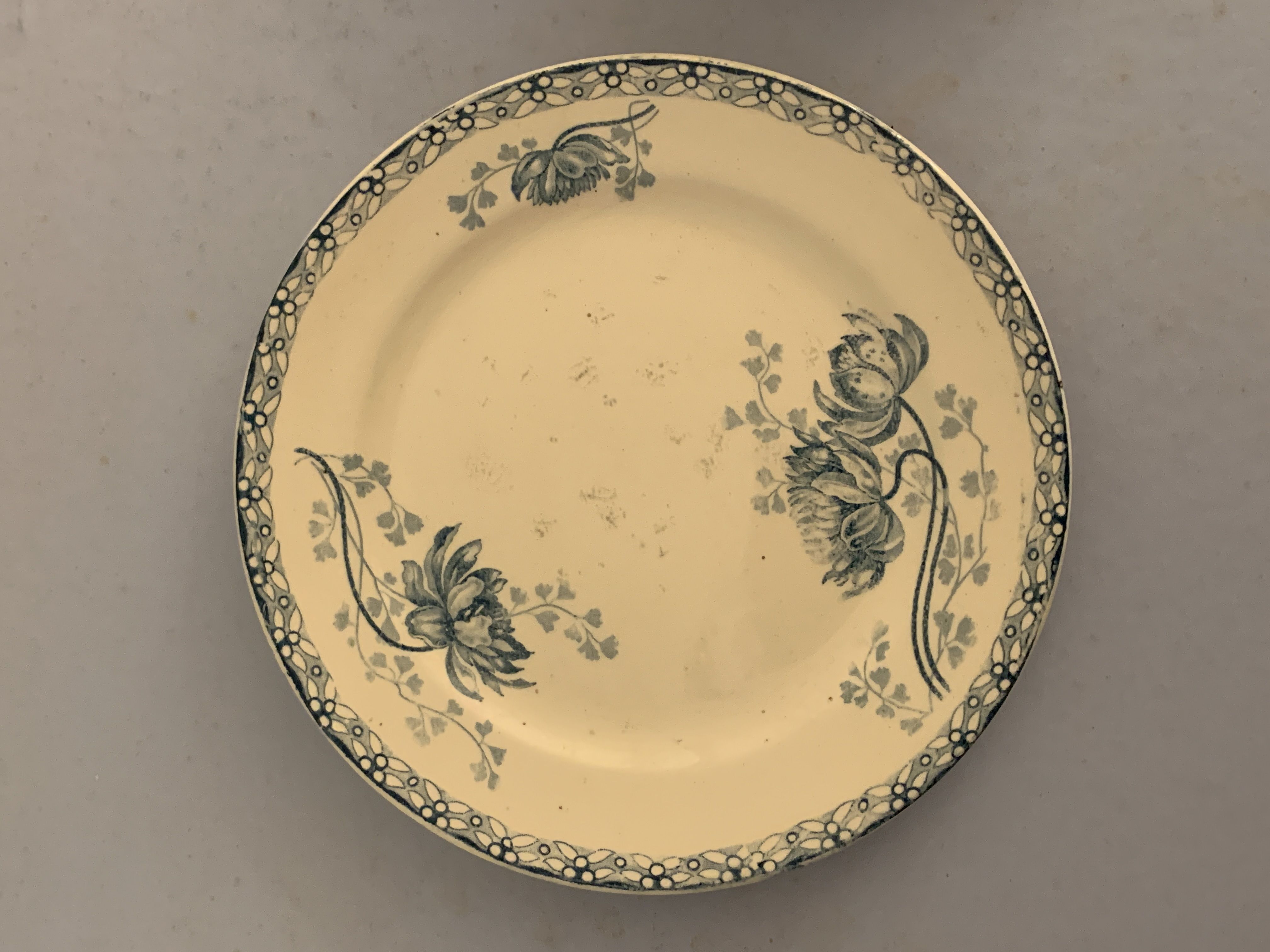12 dessert plates and an art nouveau dish Royat de Sarreguemines