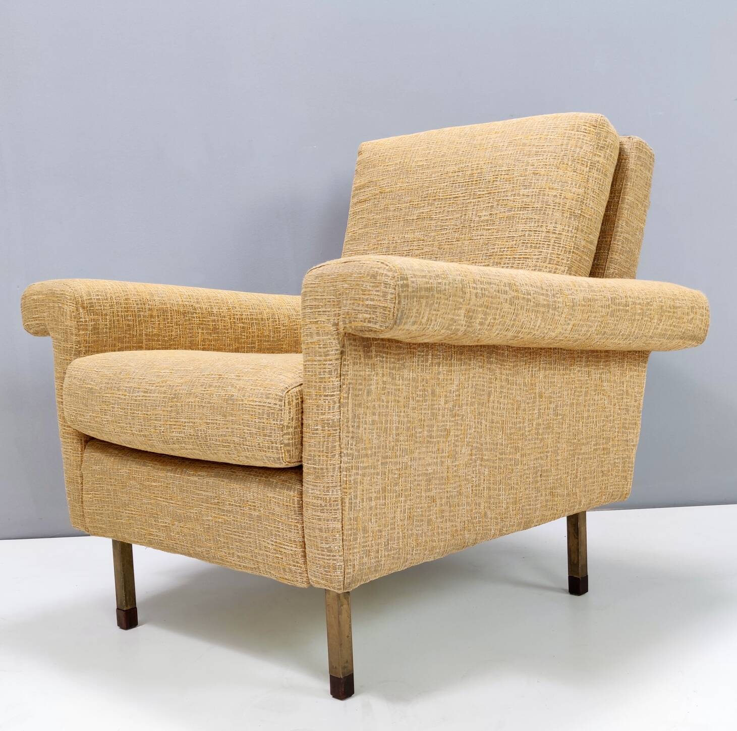 High-Quality Vintage Yellow Fabric Armchair, Italy