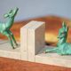 Marble and green patina metal bookends, vintage style bookends, animals, paperweight
