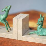 Marble and green patina metal bookends, vintage style bookends, animals, paperweight