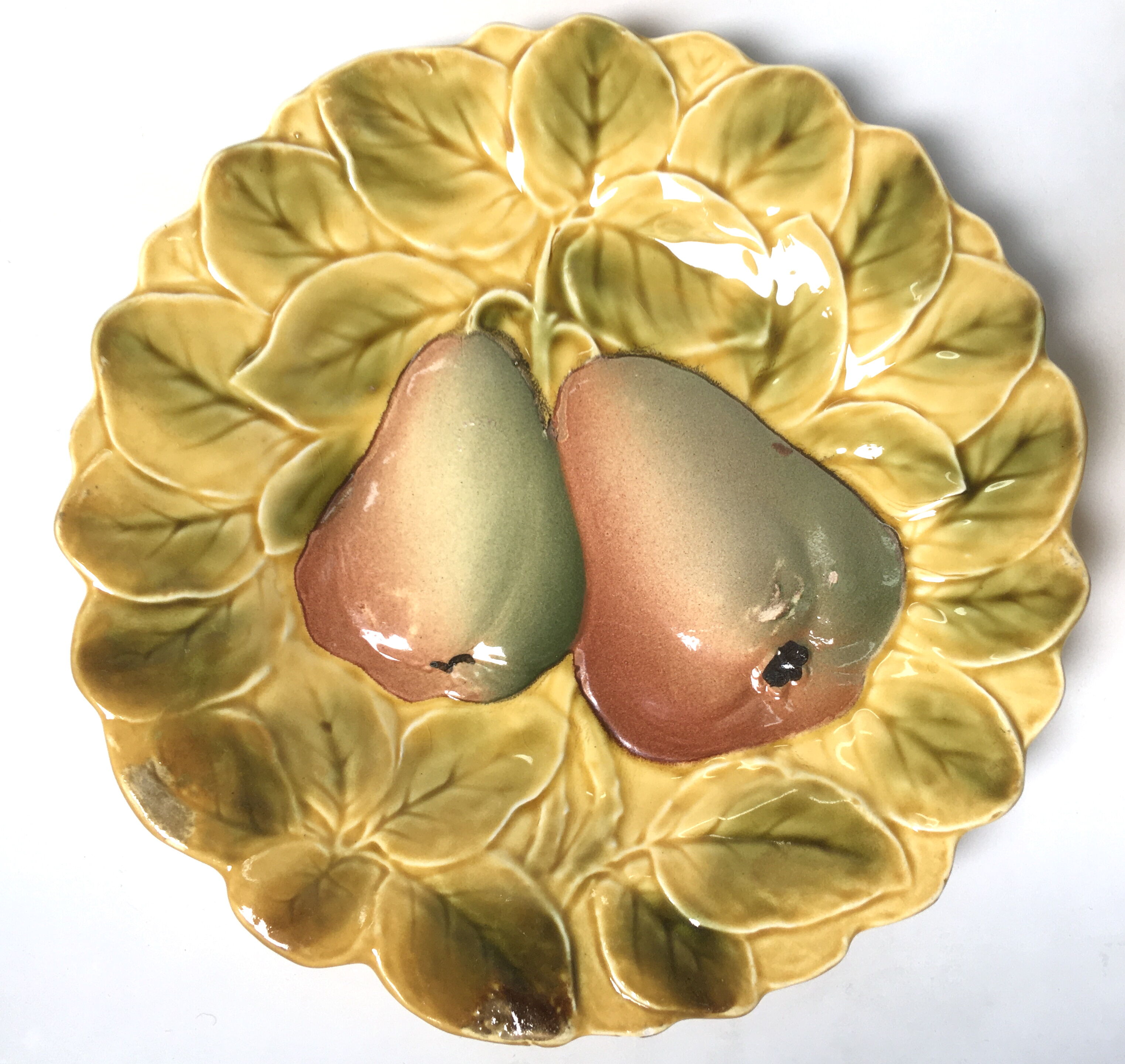 4 dessert plates sarreguemines france slip vintage antique majolica