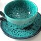 Turquoise Vallauris Braided Ceramic Cup and Saucer by Marius Giuge