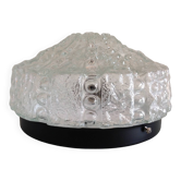 Plafonnier rond en verre bullé  / vintage années 60-70