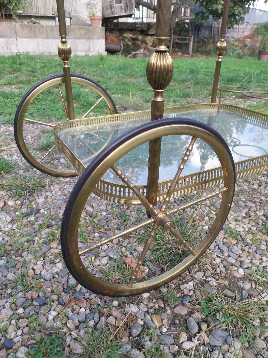 Gold-plated brass serving trolley
