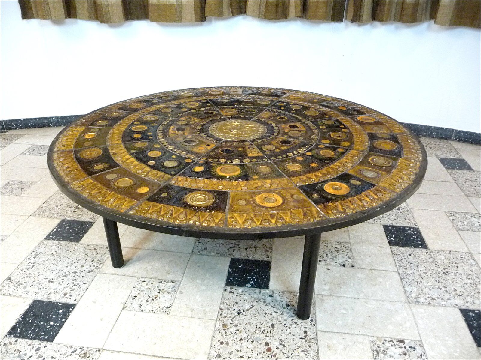 Large Round Ceramic Art tiled coffee table by Renate Rhein, Germany 1960s