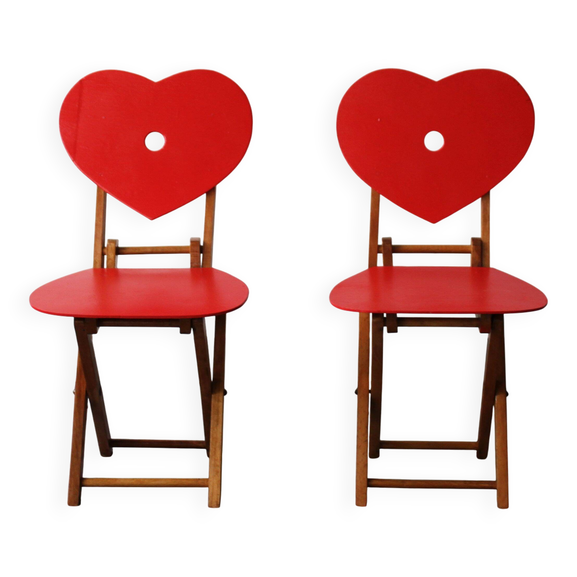 Paire de chaises pliantes vintage en bois pour enfants.
