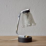 Small vintage bedside lamp in molded glass, chrome metal and steel - 1950s