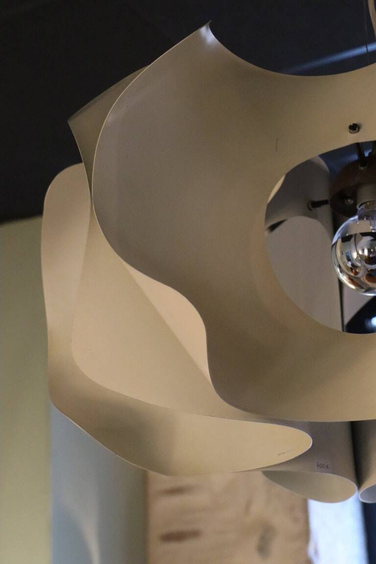 Space Age pendant lamp by Jean D'Imbleval in white lacquered aluminum, 1970