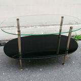 1960 oval glass and brass coffee table
