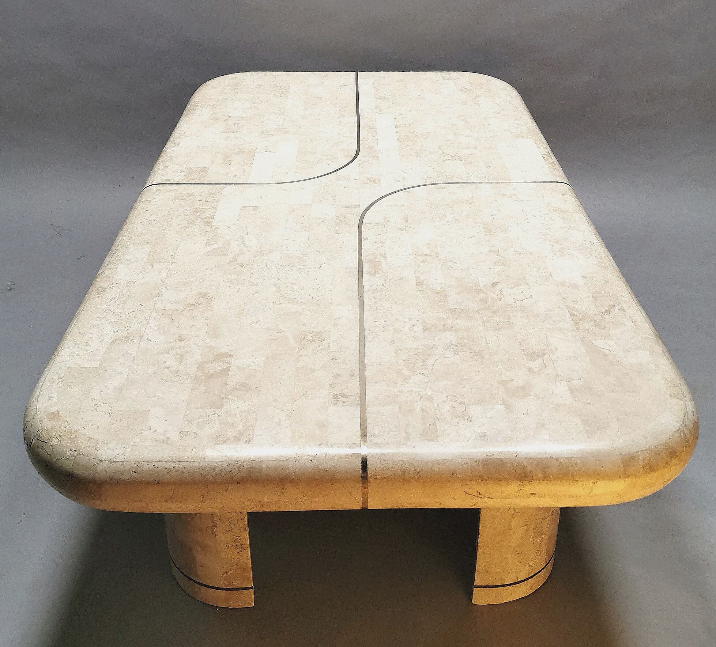 Coffee table in mosaic travertine and brass 70