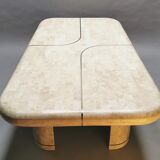 Coffee table in mosaic travertine and brass 70