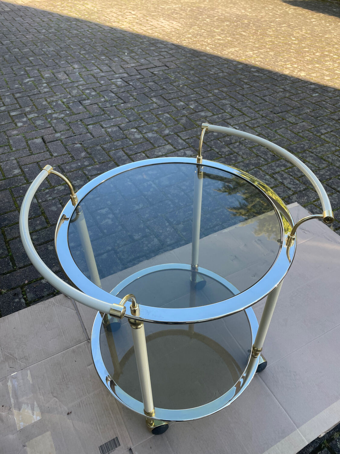 1960s glass and brass bar cart