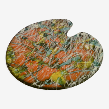 Plat en forme de palette décor abstrait moderniste faience poet laval drome 50's