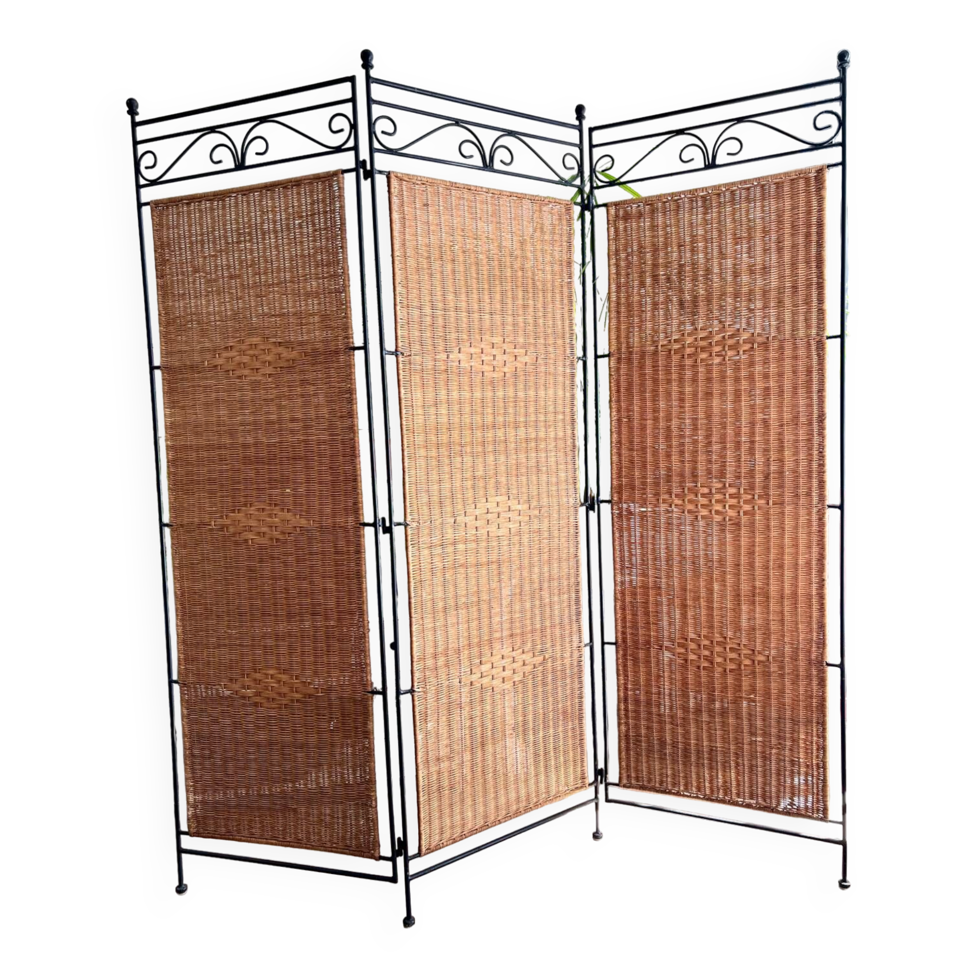 Wrought Iron and Rattan Screen