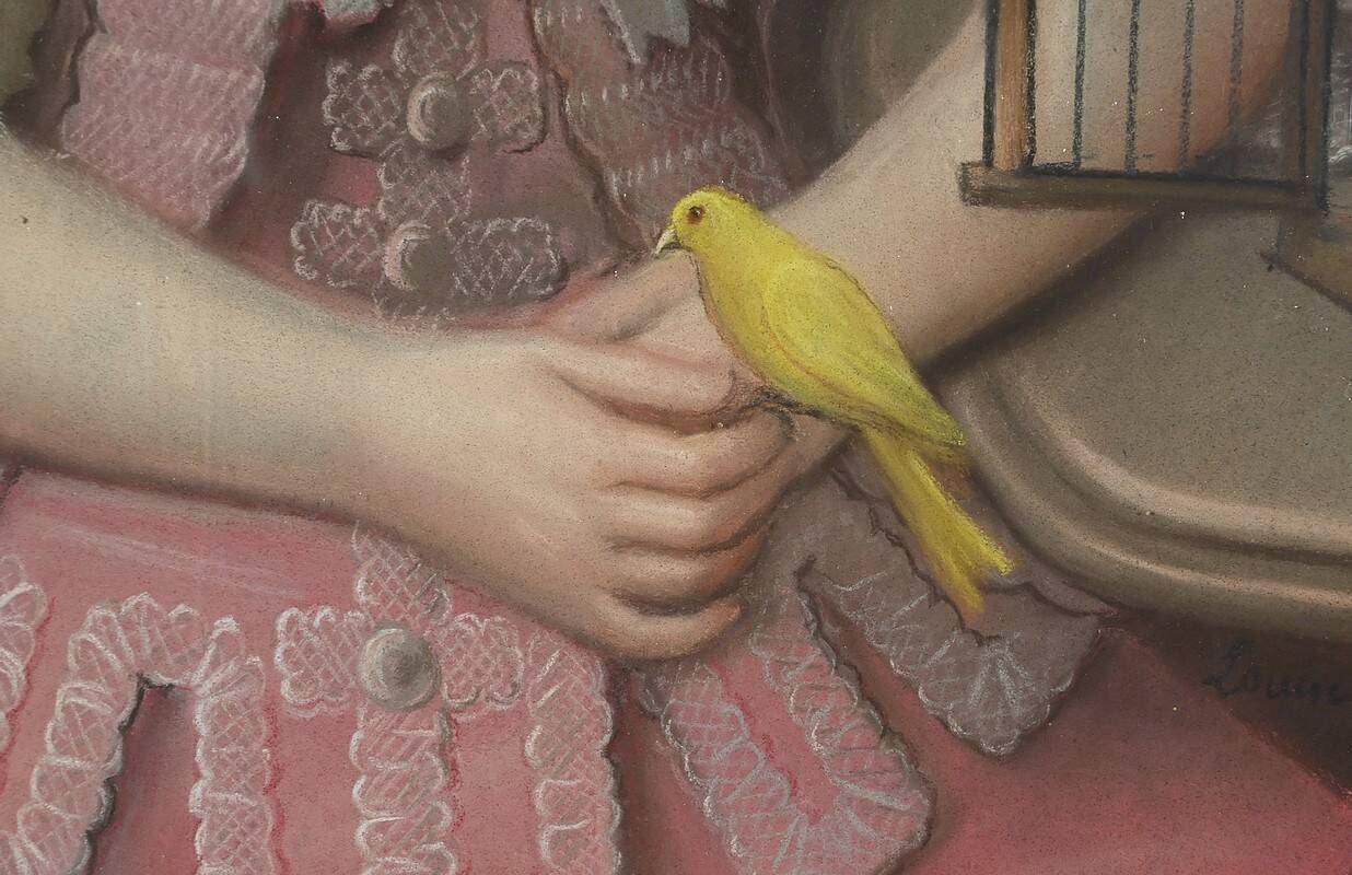 Important Pastel “The Girl with the Canary”, 19th century French school