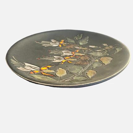 Black ceramic plate with floral pattern Ruscha Art Pottery Germany