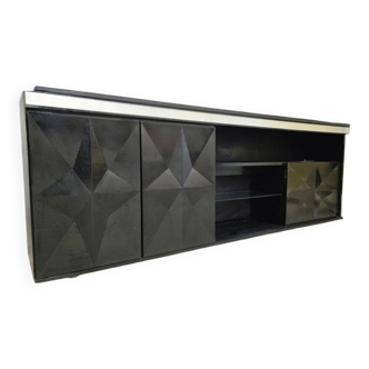 vintage XL black wooden brutalist buffet / sideboard