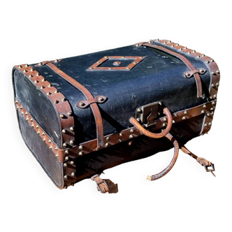 Malle de voyage bois, cuir et pégamoïd début XXe