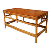 table basse vintage en bambou et bois – années 1970