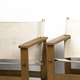 Pair of Vintage Safari Lounge Chairs in Canvas & Wood, 1970s