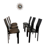 Lot 6 black leather chairs Italian design 80s Cattelan Italia vintage Lara model