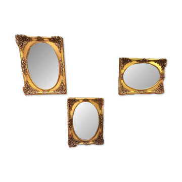 3 large oval mirrors, 19th century style, gilded with square frames and beautiful moulding.