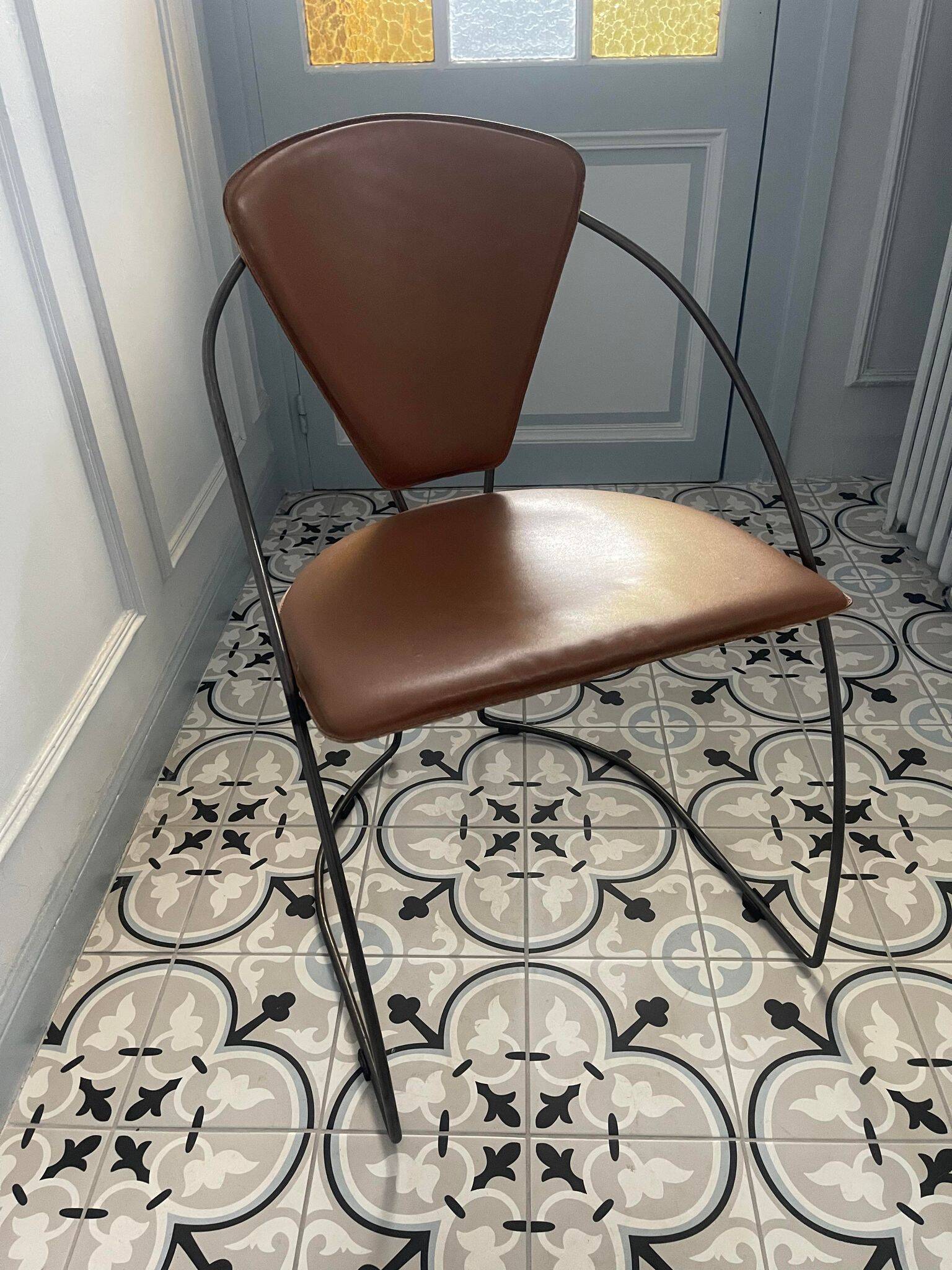 4 chaises de salle à manger en cuir marron Arrben
