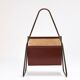 Carl Auböck II Magazine rack Midcentury, brass and brown leather, vintage, Austria