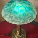 1930s bronze and brass desk lamp 39x22 superb glass lampshade elec ok