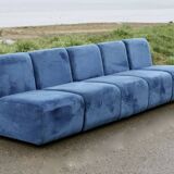 Modular sofa with 5 blue velvet armchairs, circa 1980