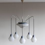 Italian brass enamelled grey chandelier with frosted glass pendants, circa 1960.