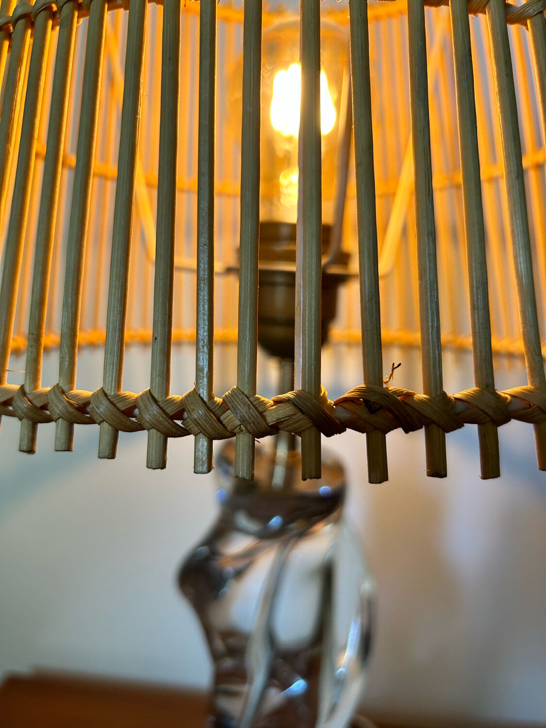 Vintage crystal and rattan lamp