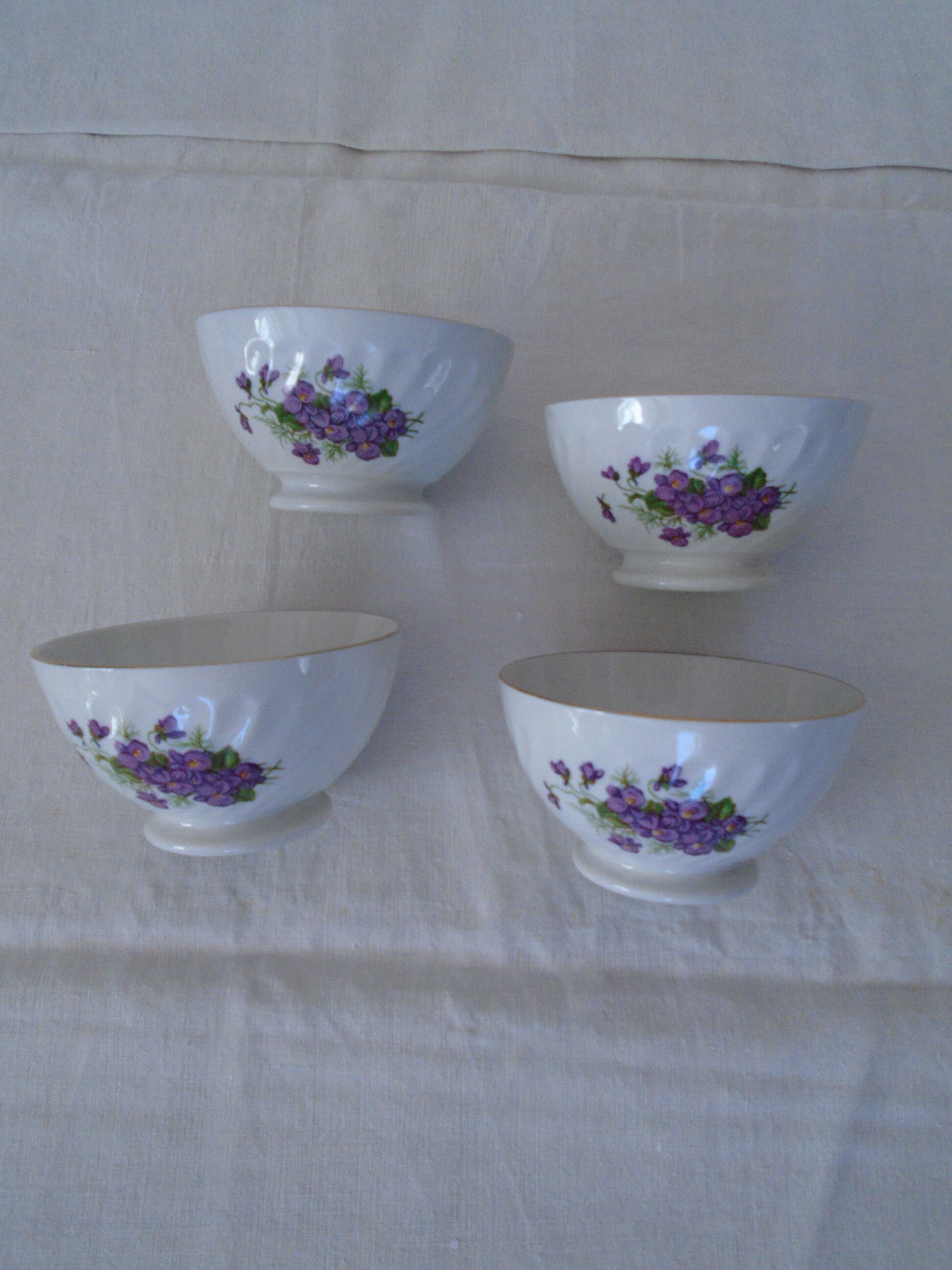4 bowls purple decoration flowers Sarreguemines twists