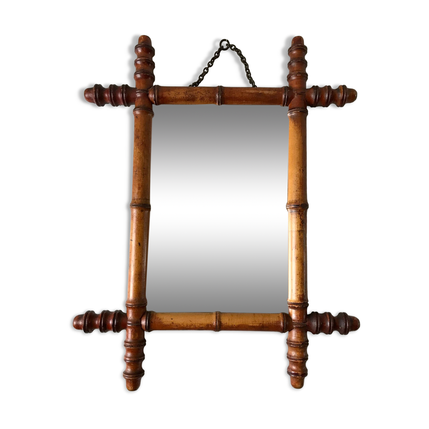 Old barber mirror in solid wood bamboo effect 30-40s