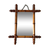 Old barber mirror in solid wood bamboo effect 30-40s