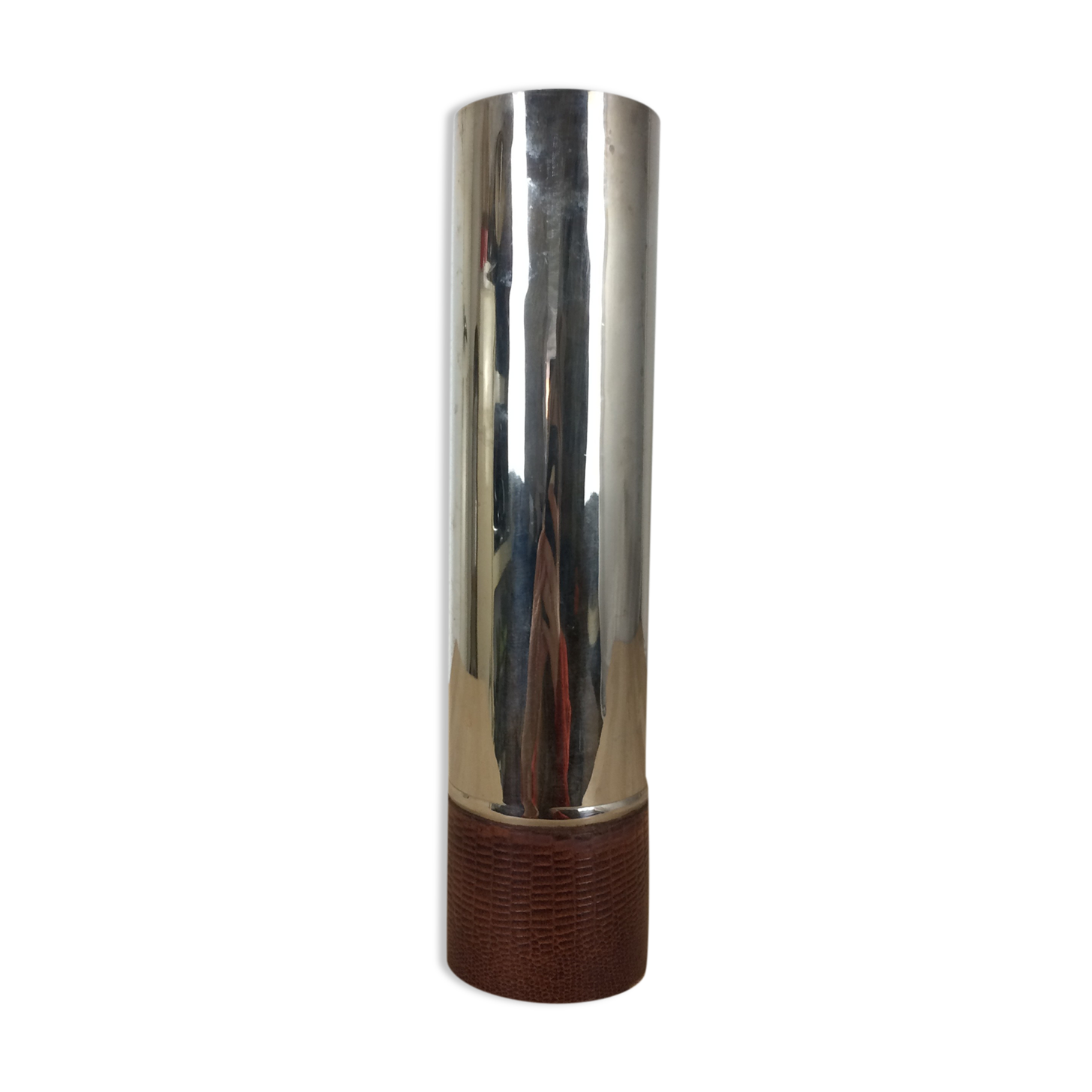 Vase rouleau acier chromé et simili cuir