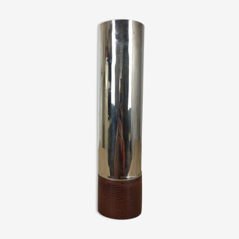 Glass and faux leather steel roller vase
